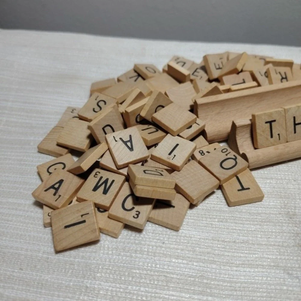 Scrabble Wooden Letter Tiles & 2 Wooden Tile Racks –‎ Crafter's Lot for Fall,...